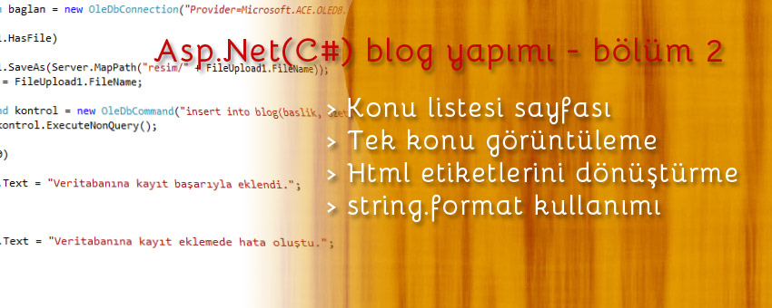 Asp.Net (c#) basit blog yapımı - bölüm 2