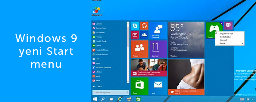 Windows 9'un yeni Start menüsü video olarak görüntülendi